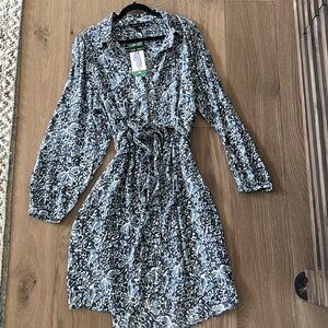 NWT Well Worn Shirt Dress Womens XL Blue White Floral Belt Viscose Career work